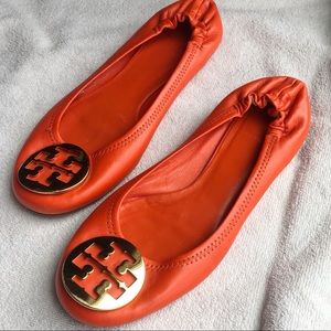 Tory Burch Orange Minnie Ballet w/ Metal Logo